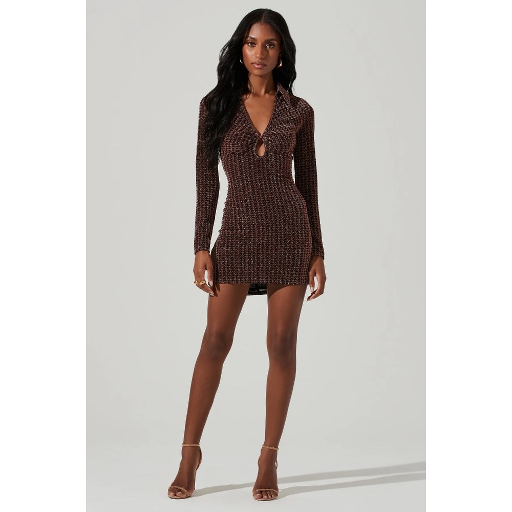 ASTR The Label - Nia Copper Metallic Houndstooth Mini Dress | Small |NWOT / New